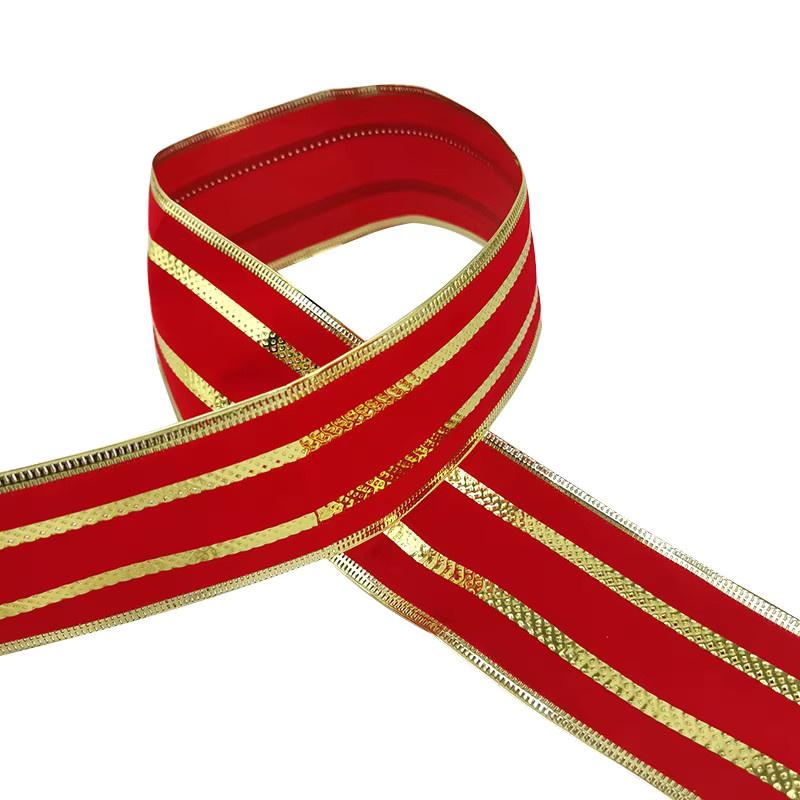 RIBBON HOUSE Dekorationsband Rotgold gestreift für Weihnachtsdekoration und DIY-Geschenkverpackungen, Breite: 6,5 cm, Länge: 2 m - Bild 3