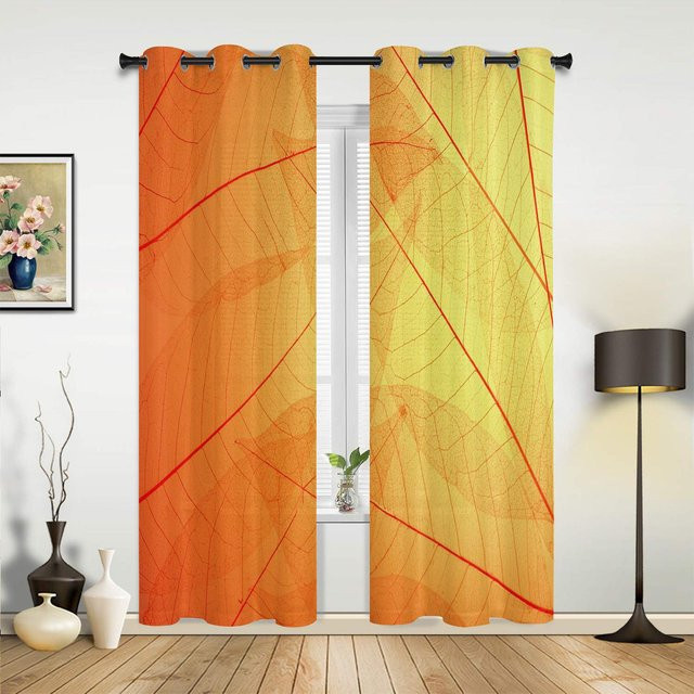 Yiran Furniture Vorhänge mit Palmenblatt-Design in Gelb, Grau und Weiß, 2er-Set, B: 107 cm, H: 137 cm - Bild 1