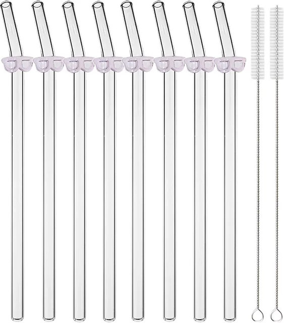8-teiliges Glasstrohhalm-Set von JANKNG aus gebogenem Borosilikatglas in Transparent mit Reinigungsbürste, Höhe: 20 cm, Durchmesser: 0,8 cm - Bild 1
