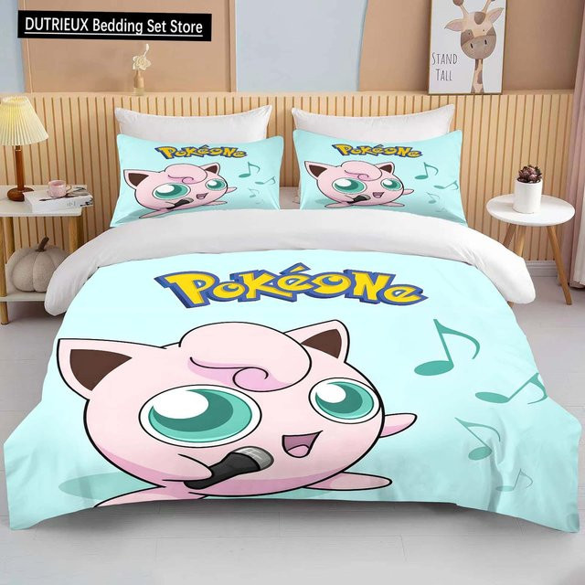 Pokémon Bettwäsche-Set mit Jigglypuff-Print in Rosa und Blau, bestehend aus 1 Bettbezug und 2 Kissenbezügen, aus Mikrofaser, B/H: 155 x 215 cm - Bild 1