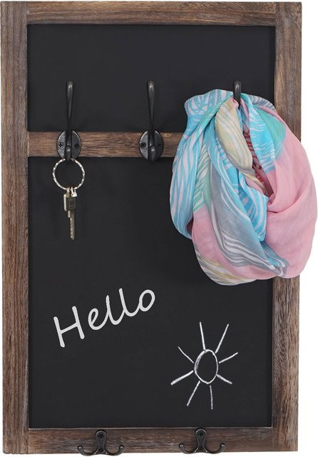 Wandgarderobe MCW-C51 mit Kreidetafel und 5 Haken in Braun im Shabby-Look, B: 55 cm, H: 34 cm - Bild 1