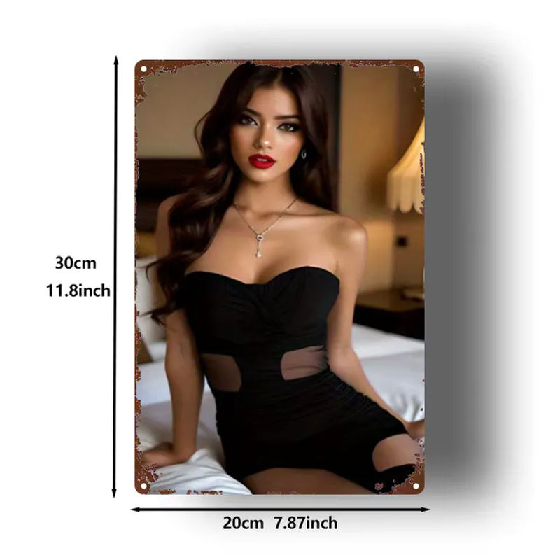 Hello Young Metallschild Fashion Black Dress Lady in Schwarz, Wandkunst für die Dekoration, B: 20,3 cm, H: 30,5 cm - Bild 3