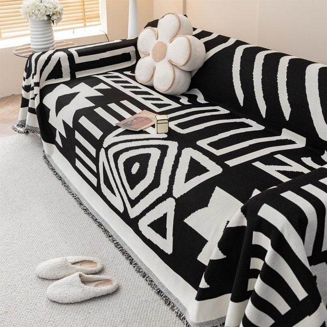 Yiran Furniture Boho Jacquard Chenille Sofatuch mit Quasten, doppelseitig, grau, B/T: 180 x 90 cm - Bild 1