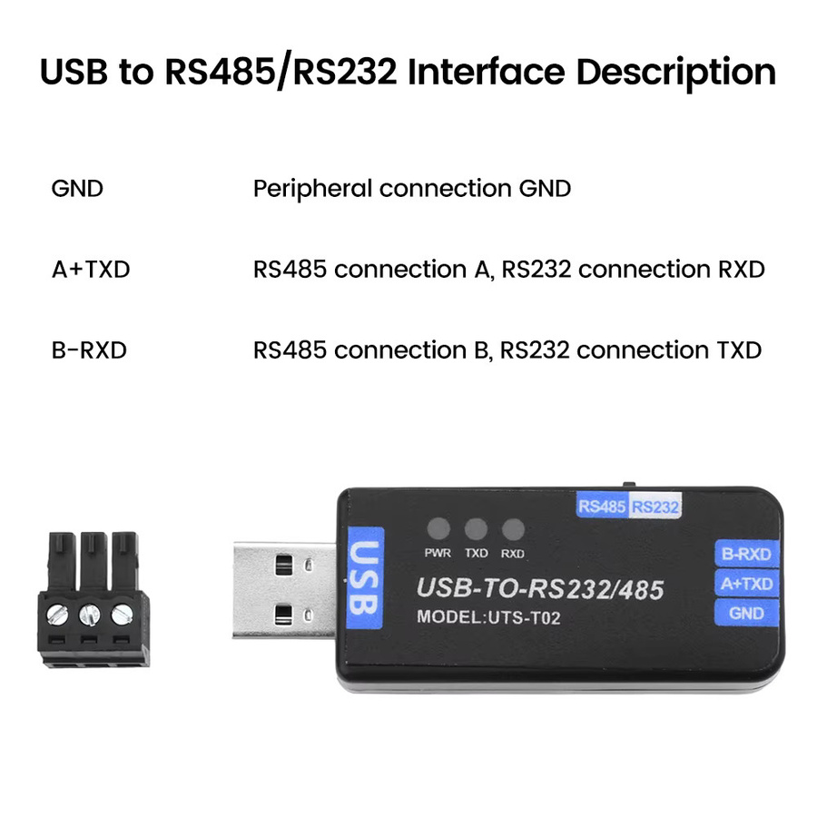 diymore USB-zu-RS485/RS232 Kommunikationsmodul bidirektionaler Halbduplex Seriell-Port-Konverter in Schwarz - Bild 2