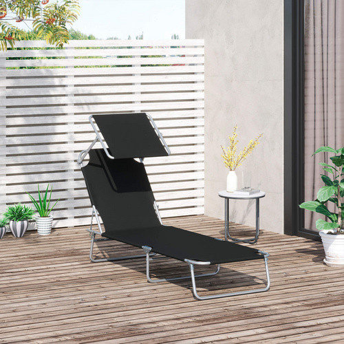 Outsunny Gartenliege aus Metall und Textilene in Schwarz mit Sonnenverdeck und verstellbarer Kopfstütze, B/T/H: 187 x 58 x 36 cm - Bild 8