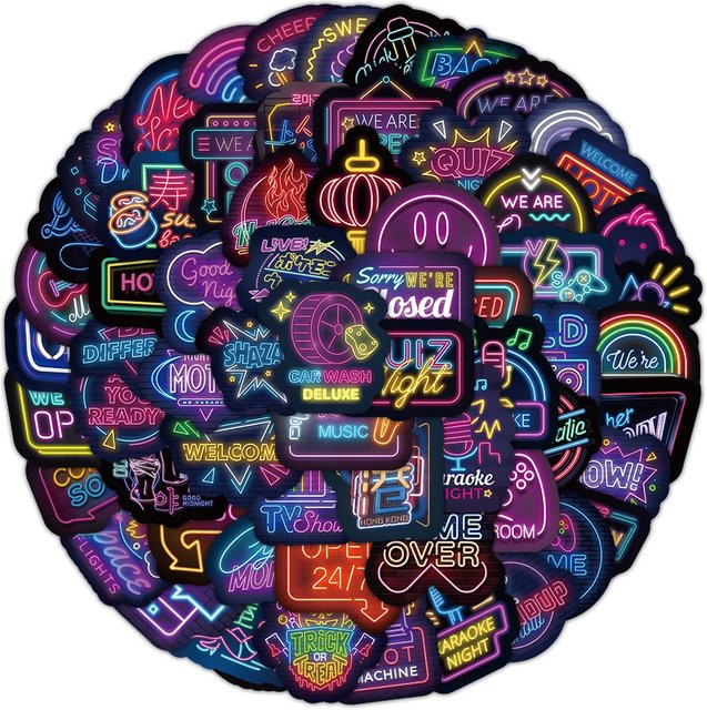 100 Stück Cartoon Neon Graffiti Aufkleber Set von Papery Pop Store in Multicolour für Helm, Fahrrad und Notizbuch - Bild 1