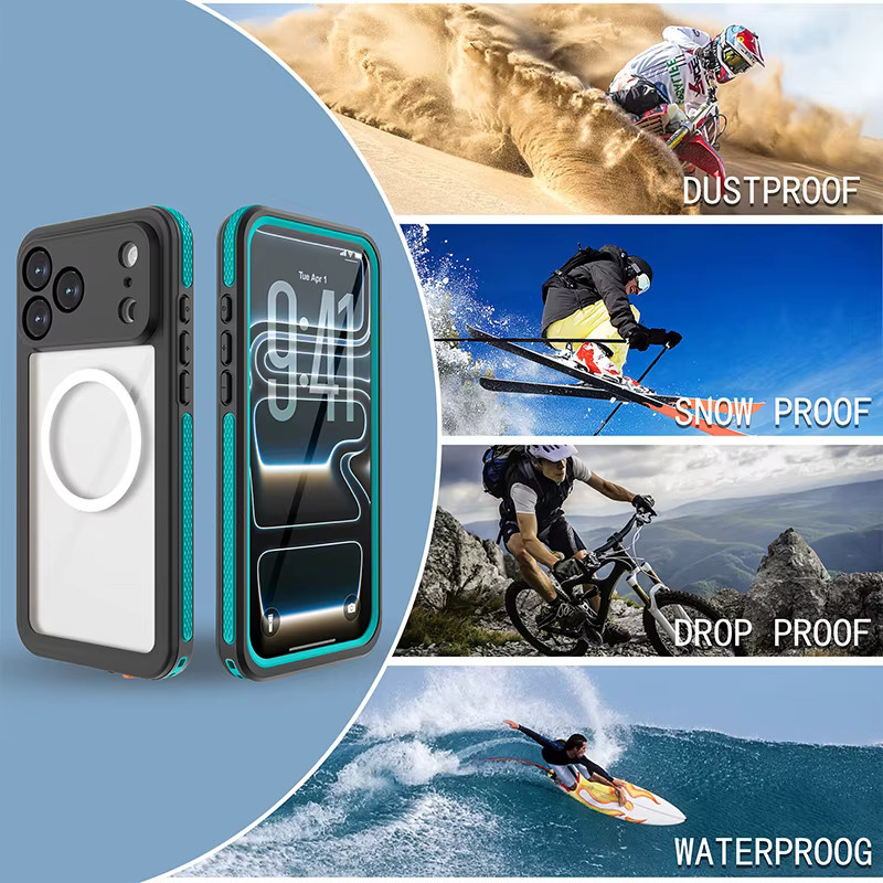 Wasserdichte Apple iPhone 17 Pro Max Handyhülle mit magnetischem Schwimmring in Blau, IP68 wasserdicht und stoßfest - Bild 4