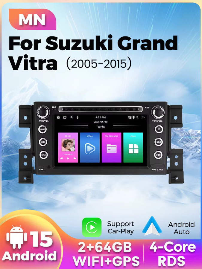 STRONGNAVI Android 15 Autoradio mit 7 Zoll Display für Suzuki Grand Vitara 2005-2015, 2 DIN Multimedia-Stereo-Player mit kabellosem CarPlay und GPS, Schwarz - Bild 5