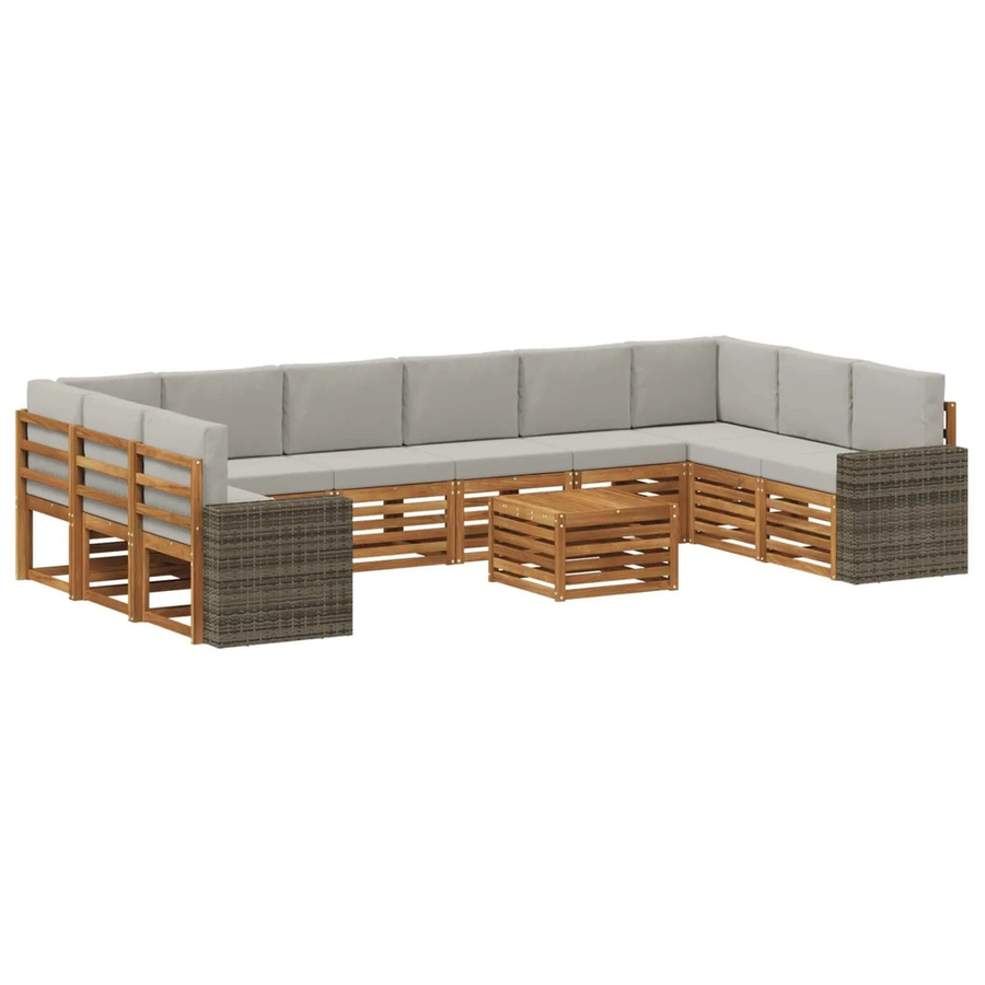 vidaXL Outdoor-Sofagarnitur L-Form aus Akazienholz mit 11 Teilen in Natur und Hellgrau - Bild 2