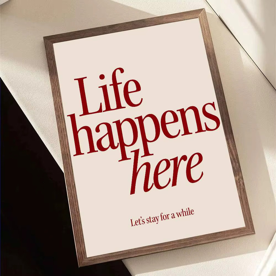 Life Happens Here Poster Moderner Wandkunstaufkleber mit Typografie für Wohnzimmer und Bar - Bild 3