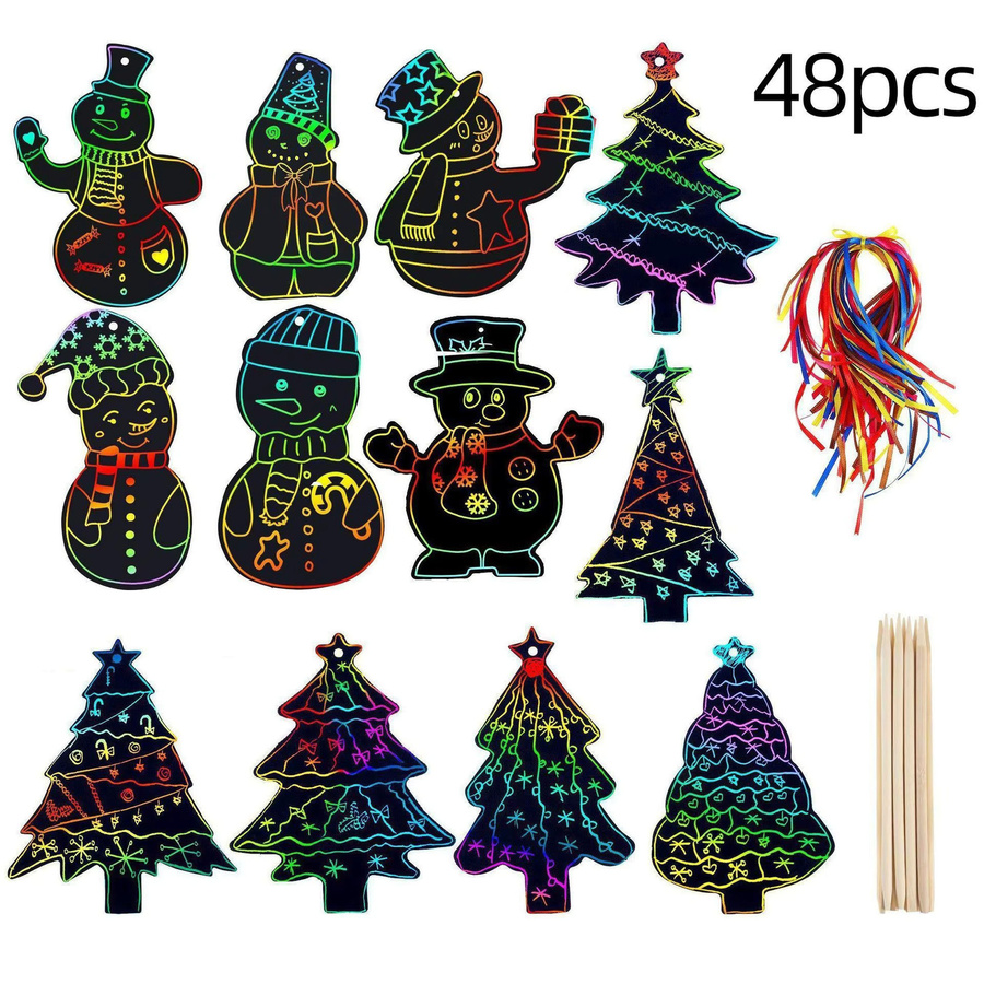 Weihnachten Diy Lesezeichen Scratch Art, Regenbogen, 48-teiliges Set - Bild 5