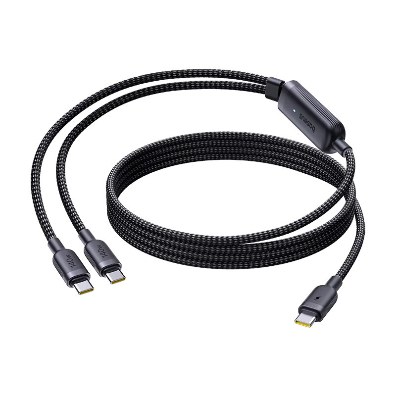 Baseus 2-in-1 USB-C auf Dual-Typ-C Schnellladekabel 140 W, PD3.1 QC PPS Datenkabel für Laptop, Tablet und Smartphone, Schwarz - Bild 5