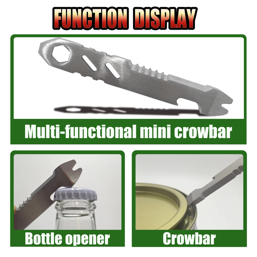 Multifunktions-Mini-Brecheisen aus Edelstahl in Silber mit Inbusschlüssel und Flaschenöffner als tragbares EDC-Werkzeug für Camping und Outdoor - Bild 2