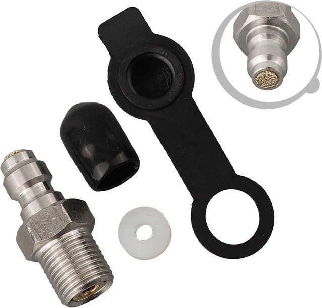 Vibratite Pneumatisches Schnellkupplungsset aus Edelstahl für 8-mm-Schlauch mit M10x1-Stecker-Adapter und Staubkappe in Silber und Schwarz - Bild 1