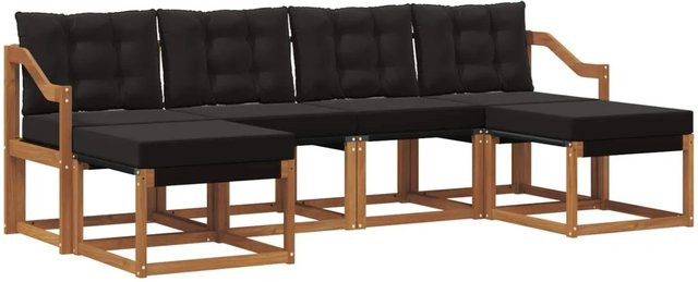 vidaXL Outdoor-Sofagarnitur 6-teilig aus Akazienholz und Textilene in Natur und Schwarz mit Kissen - Bild 1