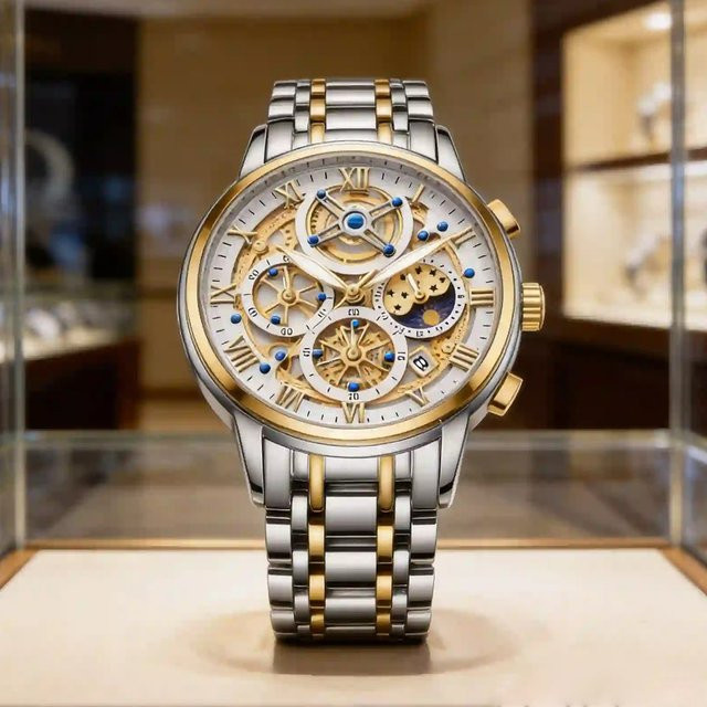 LIGE Chronograph Armbanduhr, Quarz, Edelstahl, Gold, Herren - Bild 1