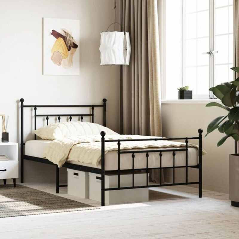 Vidaxl Metallbett mit Kopf- und Fußteil in Schwarz, Klassisches Bettgestell aus Stahl, B: 107 cm, L: 203 cm - Bild 1