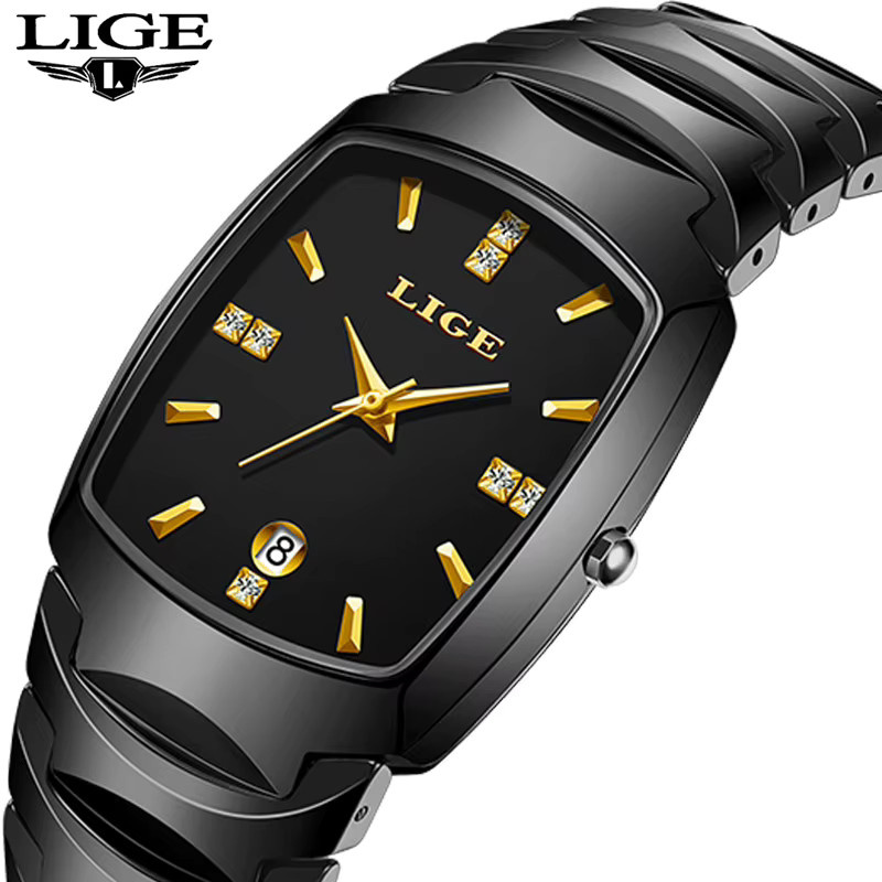 LIGE Armbanduhr Keramik, Diamantbesetzt, Quarz, Schwarz, Damen - Bild 5