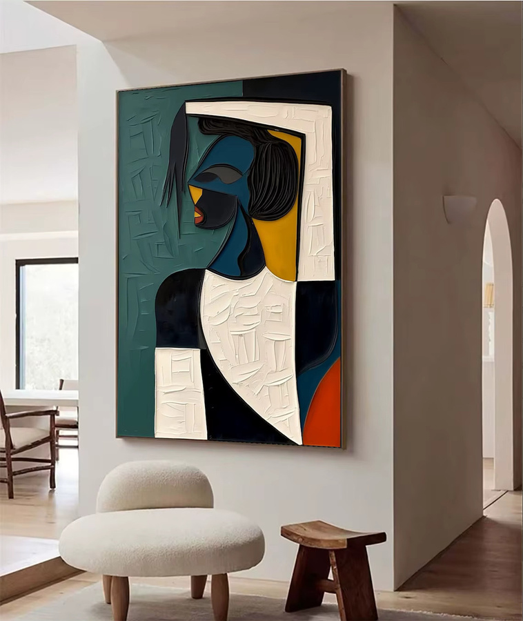 Handgemaltes abstraktes Leinwandgemälde im Picasso-Stil von Potdemiel, buntes 3D-strukturiertes Ölgemälde zur Wanddekoration - Bild 6
