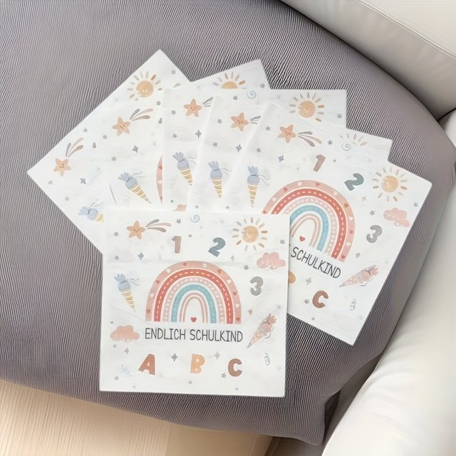 20 Stück mehrfarbige Papierservietten aus reinem Holzzellstoff für den Schulanfang, B/B: 33,02 x 33,02 cm - Bild 1