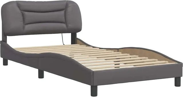 vidaXL Bettgestell Hvar in Grau mit LED-Unterbettbeleuchtung und USB-Ladeport aus Kunstleder und Kiefernholz, B/T/H: 100 x 200 x 218 cm - Bild 1