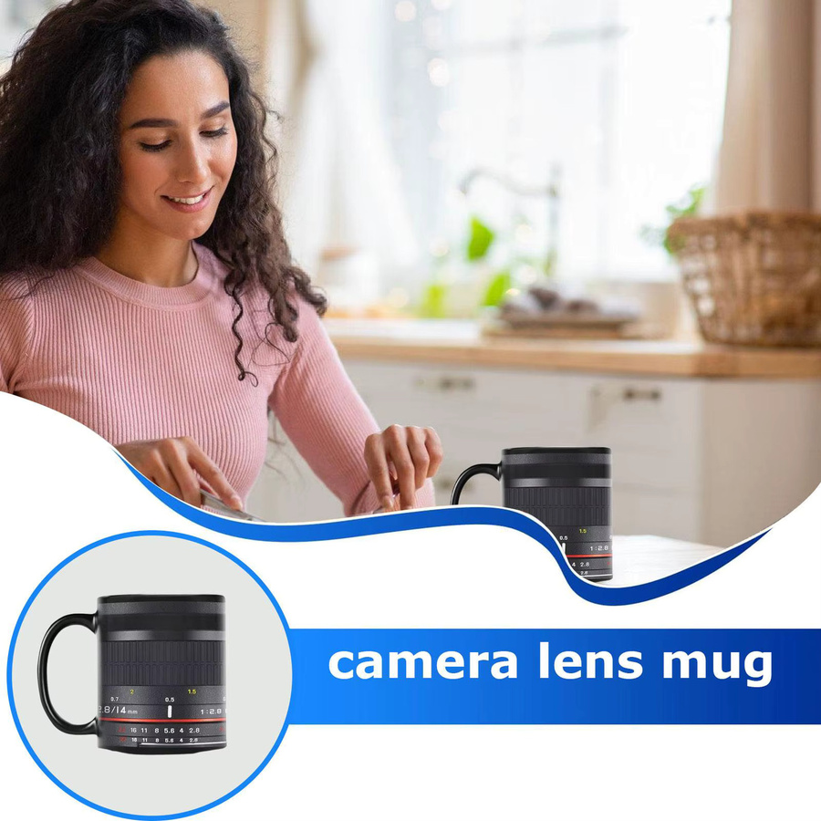 Keramik-Kaffeetasse im Kameraobjektiv-Design, schwarze Teetasse für Damen und Herren - Bild 4