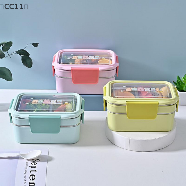 KuZHEN Bento-Lunchbox aus Edelstahl mit abnehmbarem Deckel und Trennwand, Farbe: Silber/Blau/Mehrfarbig - Bild 1