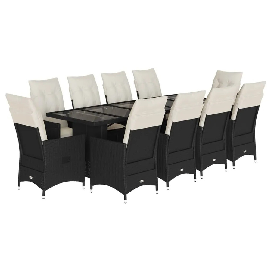 vidaXL 11-teiliges Garten-Bistro-Set aus schwarzem PE-Rattan mit Kissen und Hartglas-Tischplatte - Bild 2