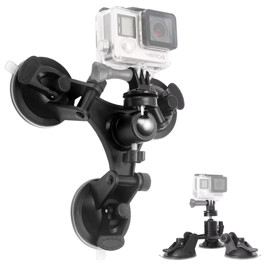 Dreieckige Saugnapfhalterung in Schwarz für GoPro Hero 13 12 11 10 9 8, Insta360, SJCAM, AKASO und DJI Osmo Action 6 5 PRO 4 Nano Kameras - Bild 2