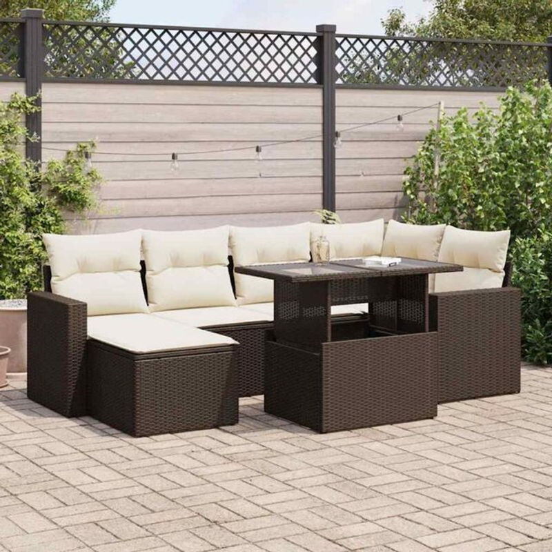 7-tlg. Garten-Sofagarnitur mit Kissen aus Polyrattan in Braun von VIDAXL - Bild 1