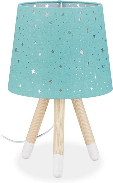 Relaxdays Tischlampe mit Stoffschirm und Eschenholz-Beinen in Mint für Kinderzimmer, Höhe: 40 cm, Durchmesser: 25,5 cm - Bild 1