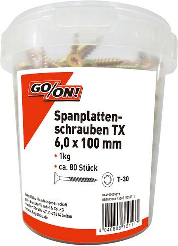 GO/ON! Torx-Spanplattenschraube aus Stahl in Gold, Durchmesser: 6 mm, Länge: 100 mm - Bild 1