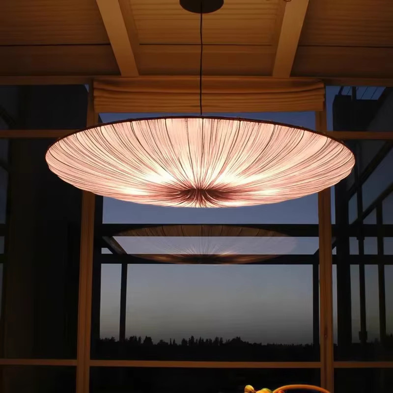 VIGOUS Pendelleuchte im Nordic Wabi Sabi Stil aus Stoff in Weiß für Wohnzimmer und Schlafzimmer - Bild 4