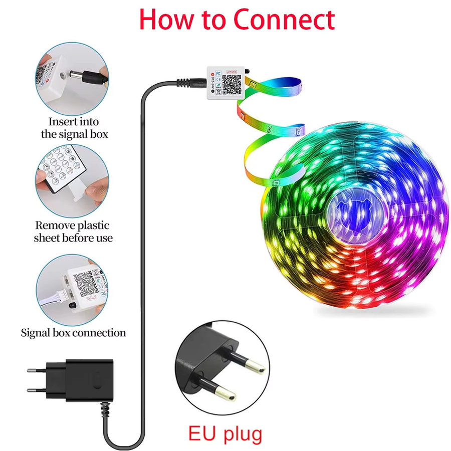 GHUSTAR RGB LED-Lichtstreifen in Multicolour, dimmbare LED-Lichtleiste mit App-Steuerung und Musik-Synchronisation für TV-Hintergrundbeleuchtung und Küchenbeleuchtung - Bild 8