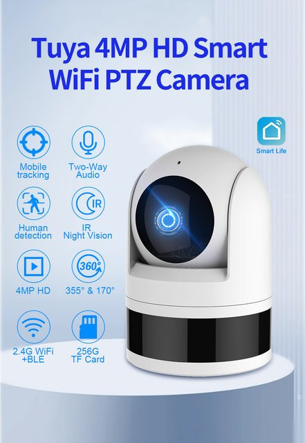 Tugard 360° PTZ-Innenkamera in Weiß mit 2K 3MP Auflösung, 2,4G WLAN, KI-Erkennung und automatischer Verfolgung zur Fernüberwachung - Bild 1