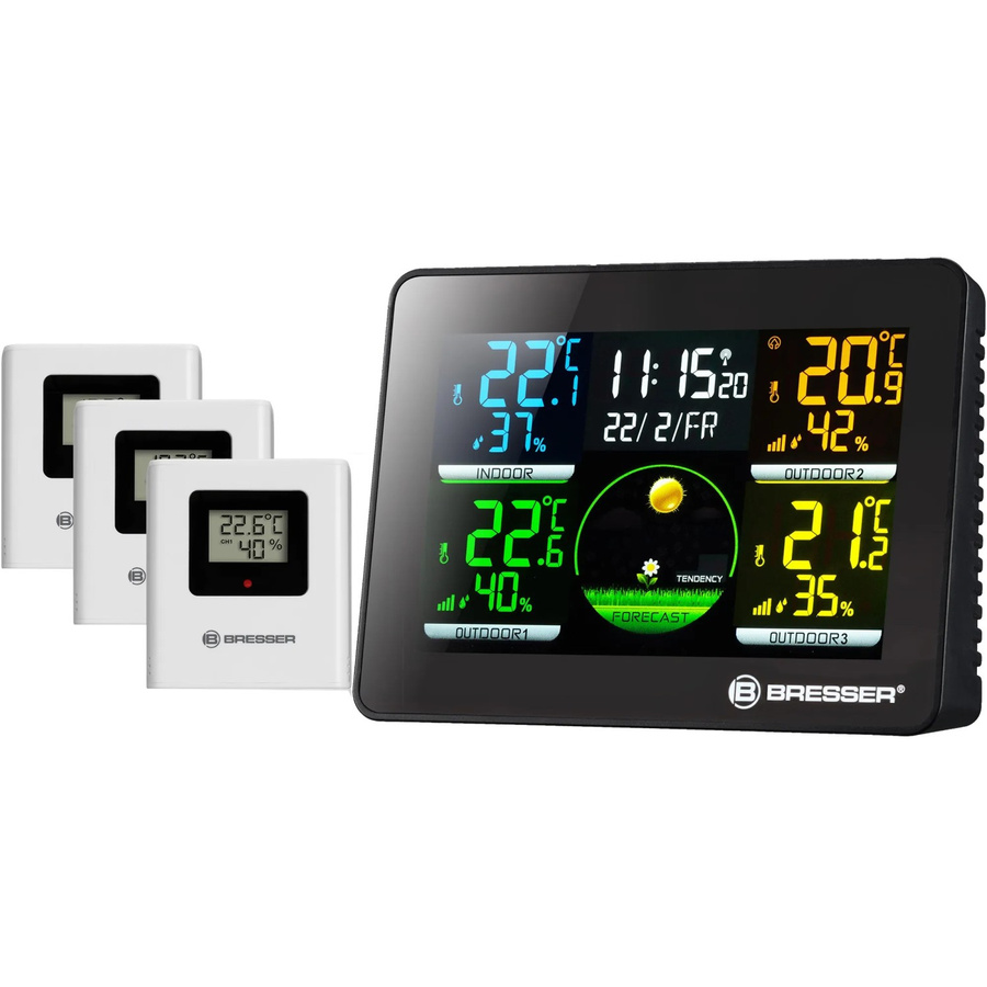 Bresser Thermo-Hygrometer Quadro NLX in Schwarz mit 3 Außensensoren, 433 MHz Funkfrequenz und DCF-Funkübertragung - Bild 2