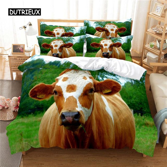 Blue Sky Cow Bettwäsche-Set mit 3D-Digitaldruck aus Mikrofaser, Mehrfarbig, B/H: 135 x 200 cm - Bild 1