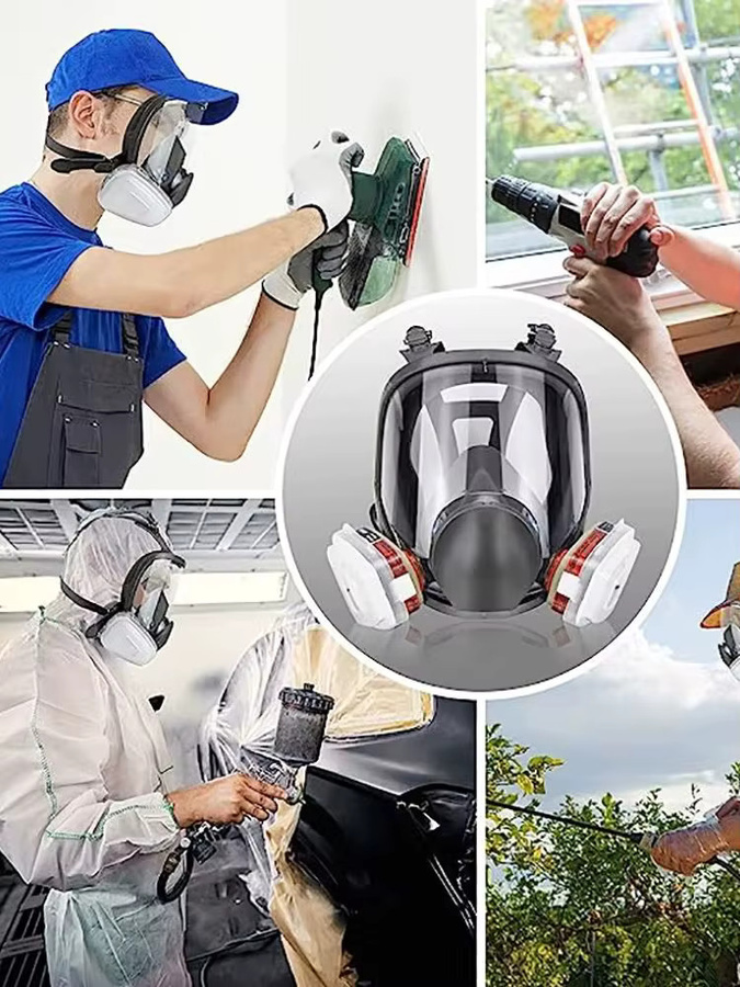 Vollgesichtsmaske Atemschutzgerät mit Aktivkohle-Filter für Industrie und Lackierarbeiten in Grau und Schwarz - Bild 5