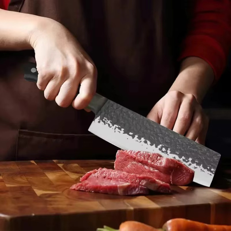GuanQi Professionelles Fleischbeil aus gehämmertem Edelstahl mit Holzgriff in Silber - Bild 5