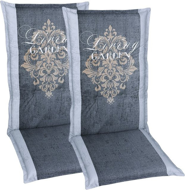 GO-DE TEXTIL Gartenauflage Living Garden 2er Set Hochlehner Grau gesteppt mit Schaumstofffüllung - Bild 1