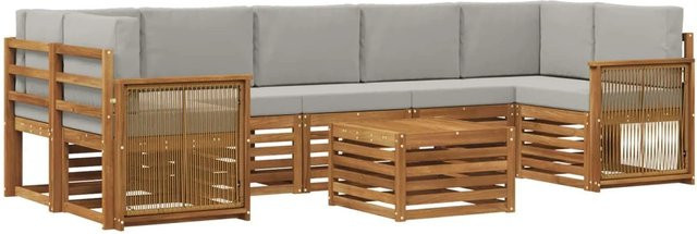 vidaXL Outdoor-Sofagarnitur aus Akazienmassivholz mit 8 Kissen in Natur und Hellgrau im modernen Latten-Design - Bild 1
