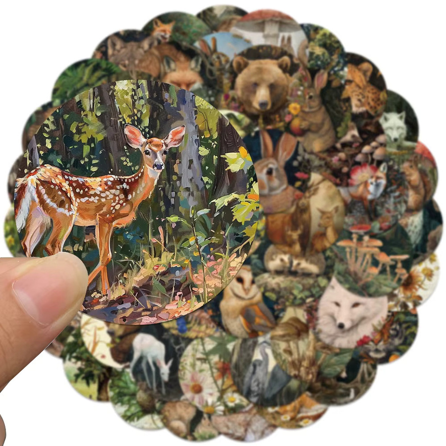 YIIMANNER Retro Cartoon Ästhetische Wald Pflanzen Tiere Aufkleber, 50 Stück - Bild 3
