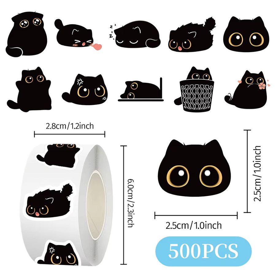 GOGOTU Schwarze Katzen-Aufkleber, 500 Stück/Rolle - Bild 3