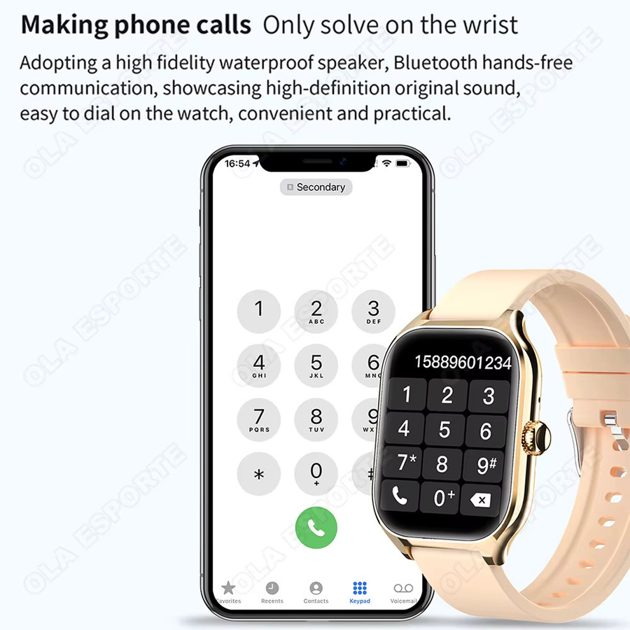 Ola Esporte Smartwatch HW12 in Gold mit Bluetooth-Anruf, Herzfrequenzmessung und Gesundheitsmonitor für Damen und Herren - Bild 2