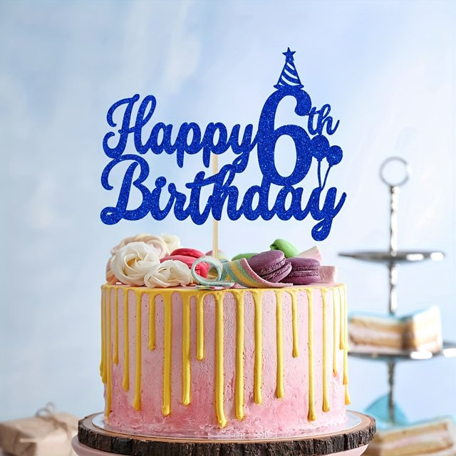 Blauer Happy 6th Birthday Kuchenaufsatz aus Kunststoff für Kindergeburtstage und Partydekoration - Bild 1