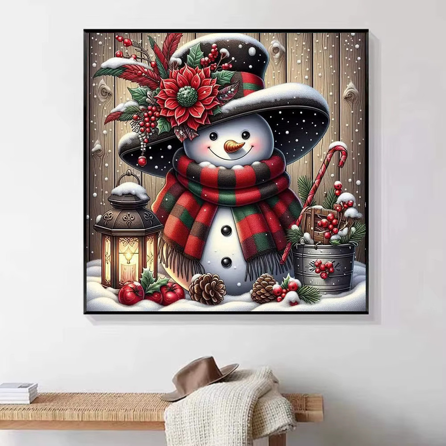 HUACAN 5D Diamant-Malerei-Set Winterszene mit festlichem Schneemann, Hut und Laterne, Full Round Strass-Kunst - Bild 4