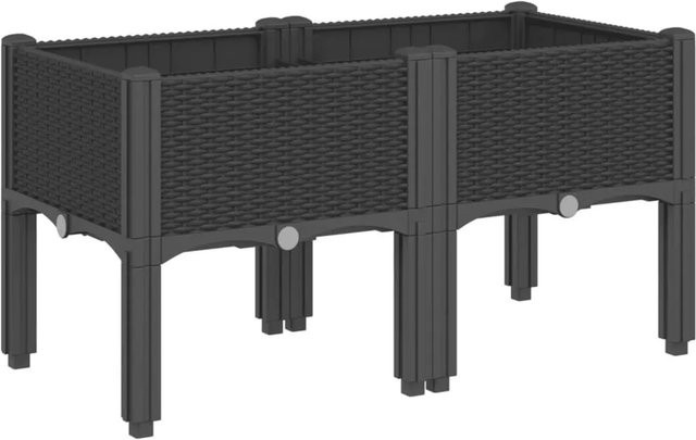 vidaXL Pflanzkasten mit Beinen in Schwarz aus Polypropylen mit Rattan-Optik, B/T/H: 80 x 40 x 42 cm - Bild 1