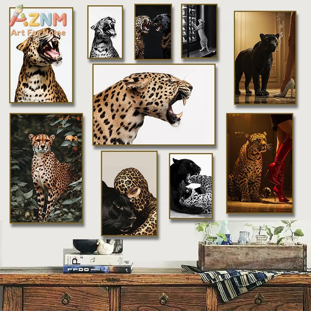 Kayou Rahmenlose Leinwand-Wandkunst Leoparden-Panther Wildtier-Print in Multicolour für dein Wohnzimmer und Schlafzimmer - Bild 1