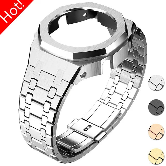 FancyWrist Mod Kit für Casioak, Edelstahlgehäuse, Metallarmband, Silber - Bild 1