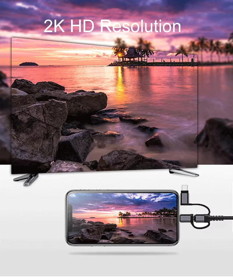 Kebidu 3 in 1 Adapterkabel von Micro USB und USB-C auf HDMI für iPhone, iPad, Samsung und Android Geräte in Rot - Bild 2